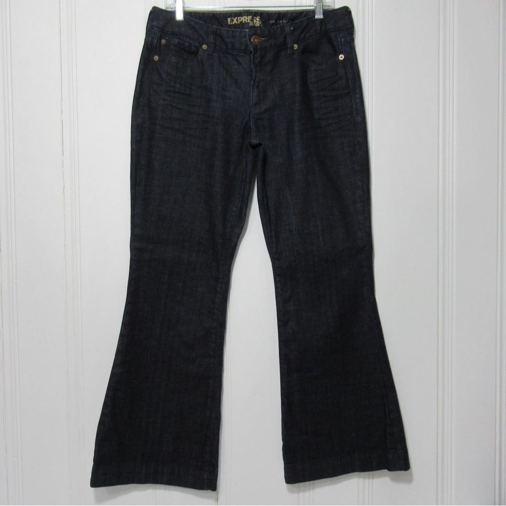 Express Dark Wash Eva Fit & Flare Wide-Leg Denim Jeans Size 10 Short